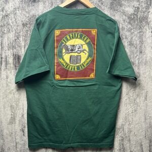Vintage Trader Joes Jumping Cow Amber Ale Shirt Mens XL Green Pocket 90s Beer